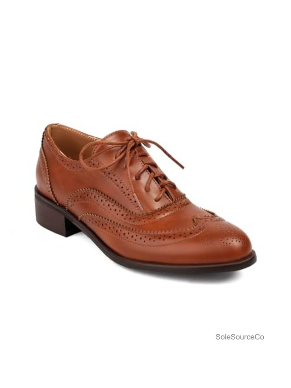 Faux Leather Lace-Up Wingtip Oxford Shoes Women Cutout Brogues